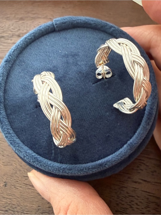 Vintage Jewelry - Solid Sterling Silver Braided Hoop Earrings